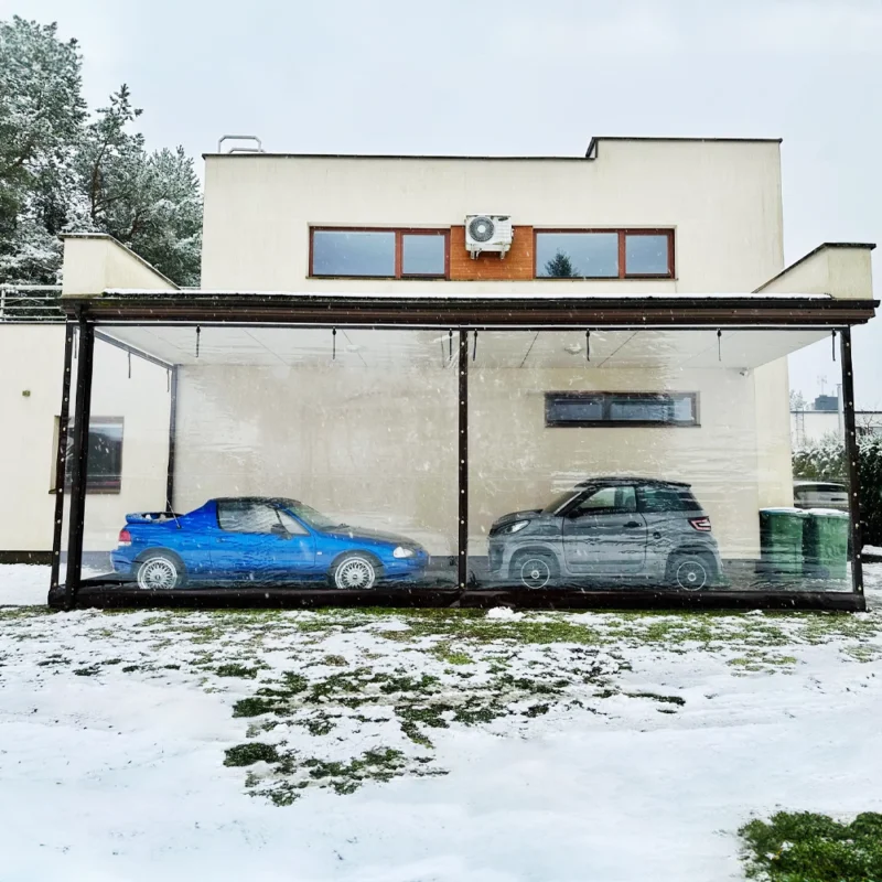 Carport med transparente vegger